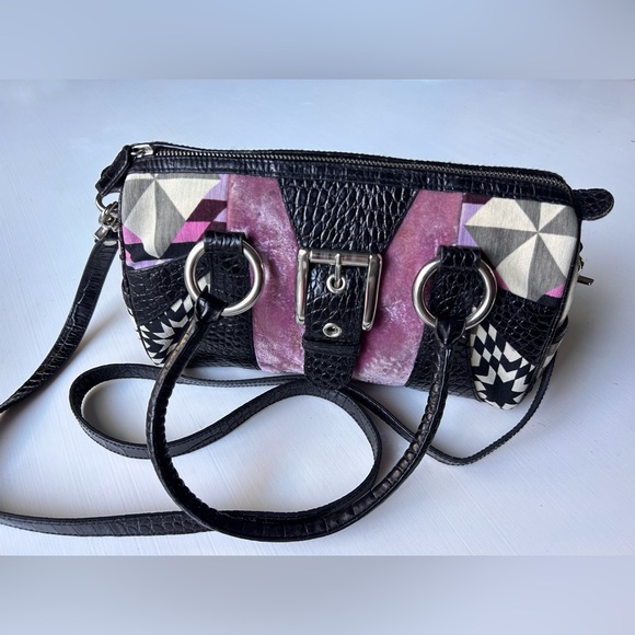 Isabella Fiore: Vintage Shoulder Handbag Purse Velvet Geometric Pattern - Picture 1 of 10